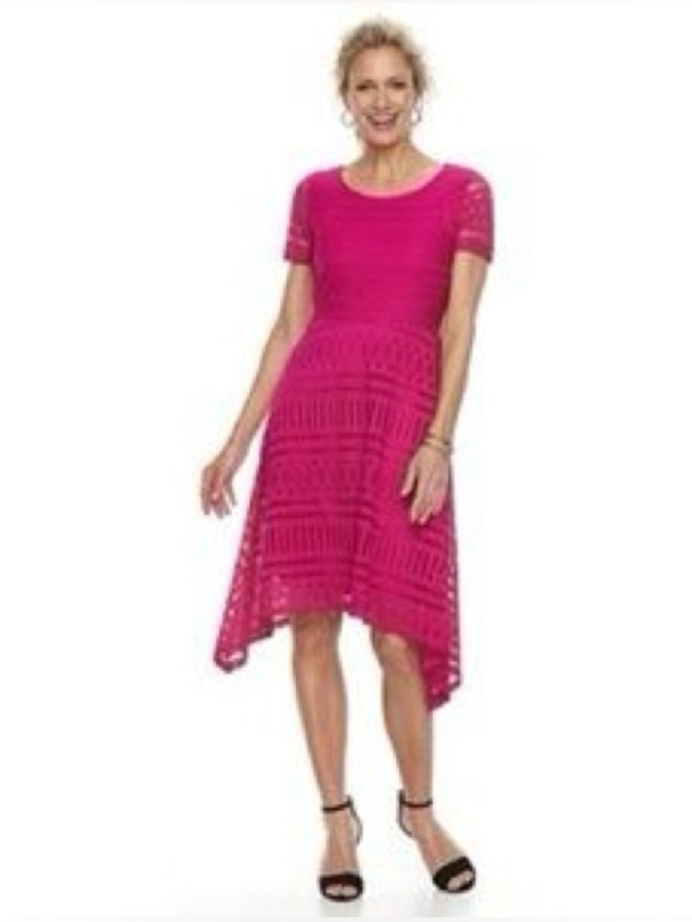 Dana Buchman Fuchsia lace High-Low hanky style Dress XL